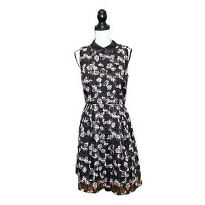 Erin Fetherston Cara Dress Black Floral Organza Fit & Flare Retro Pin-Up Size 6